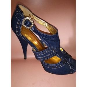 Apple Bottom Denim Stilettos, Size 10